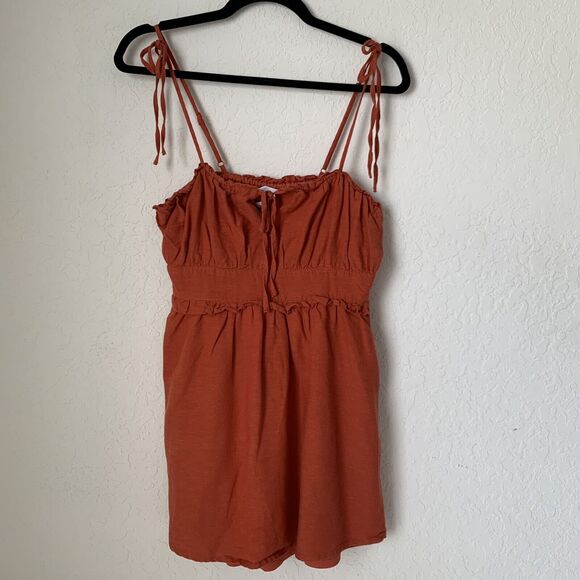Sincerely Jules Mini Dress Women M Burnt Orange Flax Boho Western Festival Rodeo - Picture 1 of 11